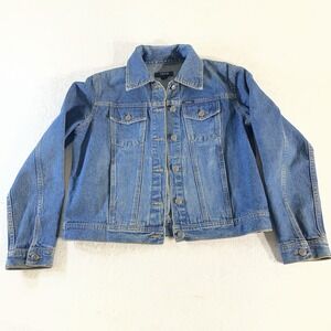 IZOD Jeans Denim Jacket Women's Medium Blue Trucker Style Button Front